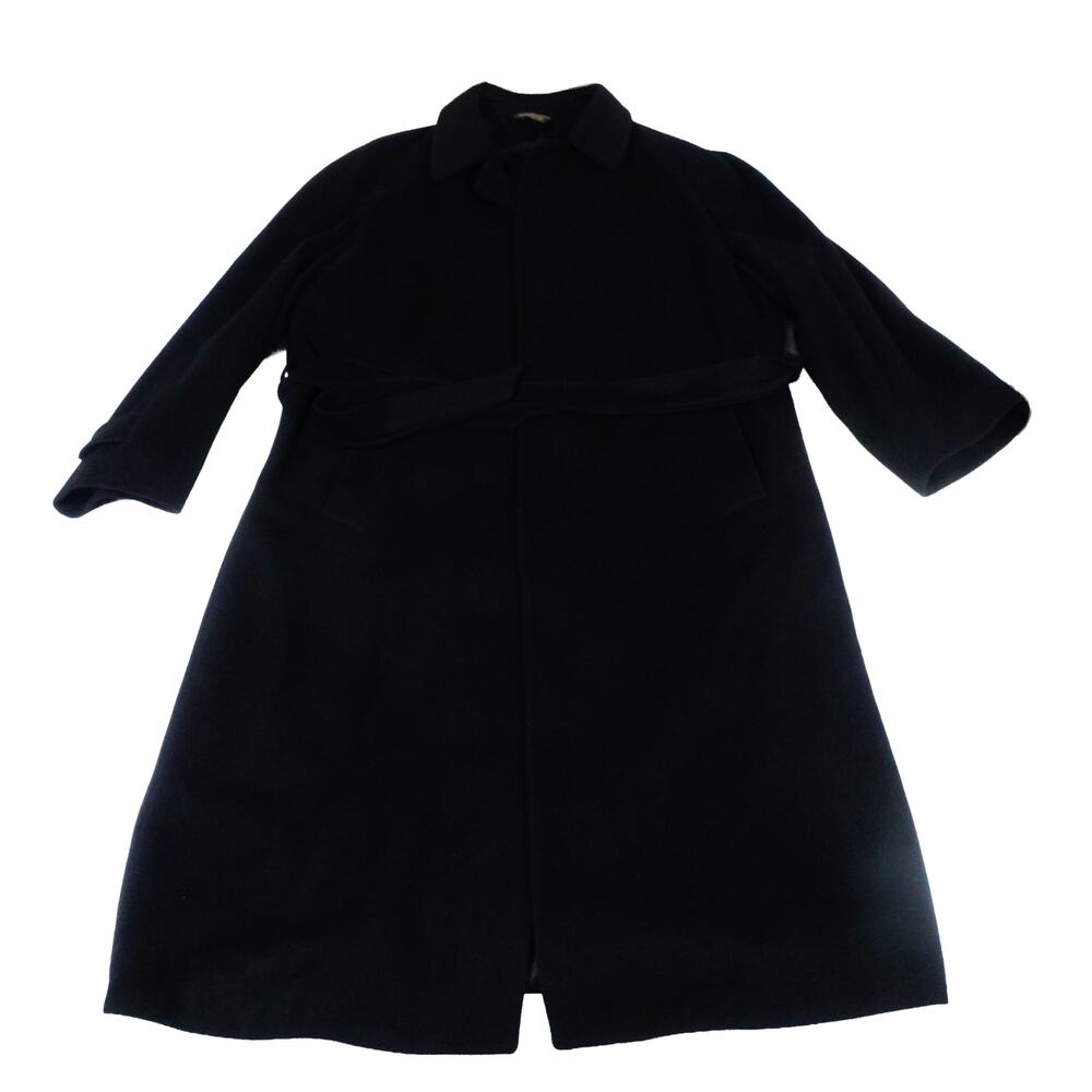 Saks Fifth Avenue 100% Cashmere Wool Coat Belt David 44R Black Trench Overcoat